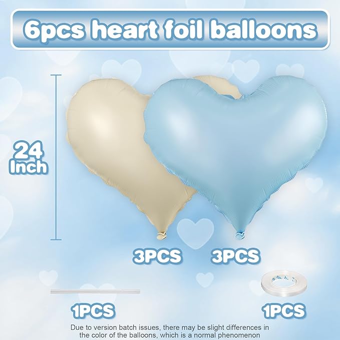 Blue White Heart Balloons, 24Inch Large Cream White Heart Foil Balloons - Image 2