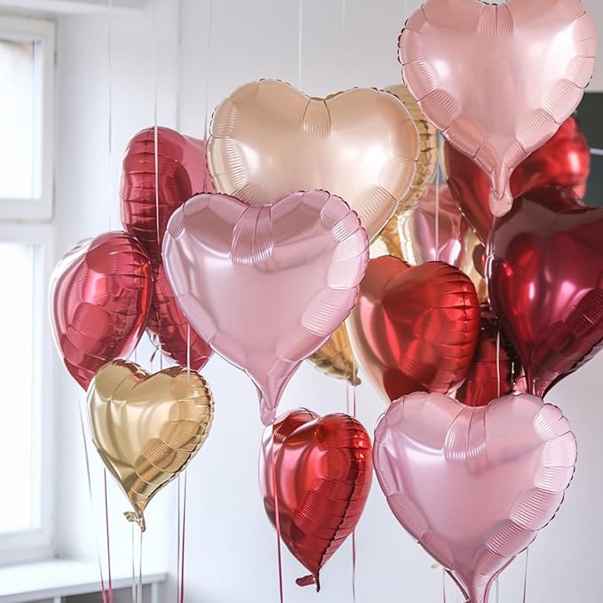 Rose Gold and Pink Heart Balloons, 18 Inch Red Pink Heart Shape Balloon - Image 7