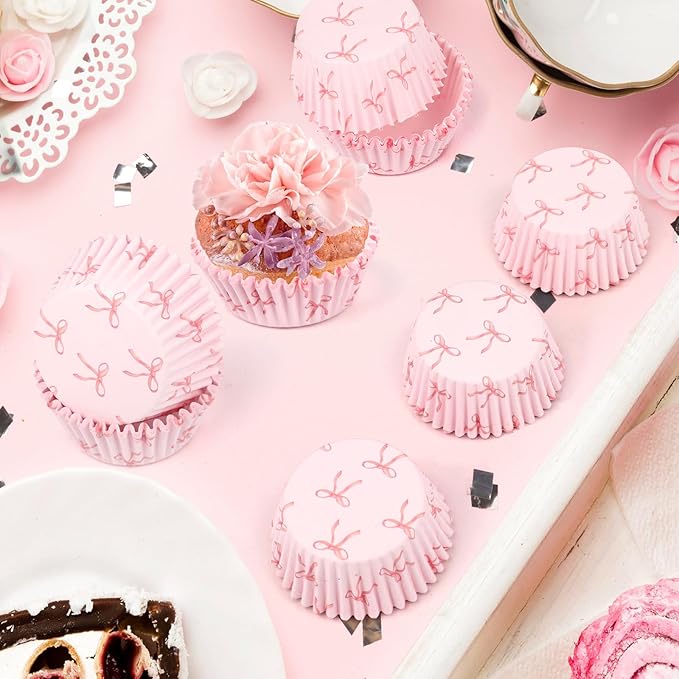 300pcs Pink Bow Cupcake Liners, Bow Cupcake Wrappers Pink Baking Cups - Image 3