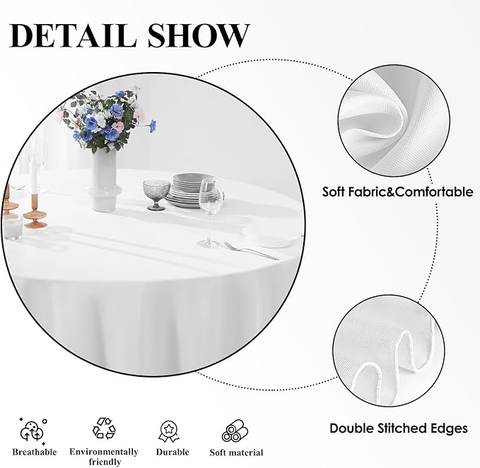 Round Tablecloth 120 Inch 2 Pack White Tablecloths Washable Decorative Linen - Image 5