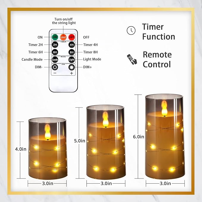 NURADA Flickering Flameless Candles: Built-in Star String Lights 3D Wick - Image 7