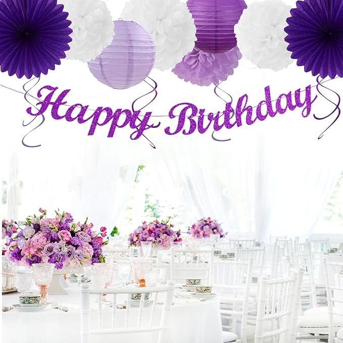 Purple-Lilac Lavender-White Happy Birthday Party-Decorations - Image 7