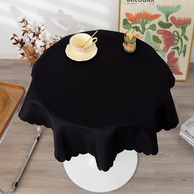 Round Black Tablecloth 48 Inch Polyester Fabric Washable Table Cloth Decorative - Image 3