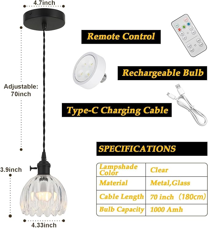 Vintage Black Rechargeable Pendant Light - Image 3