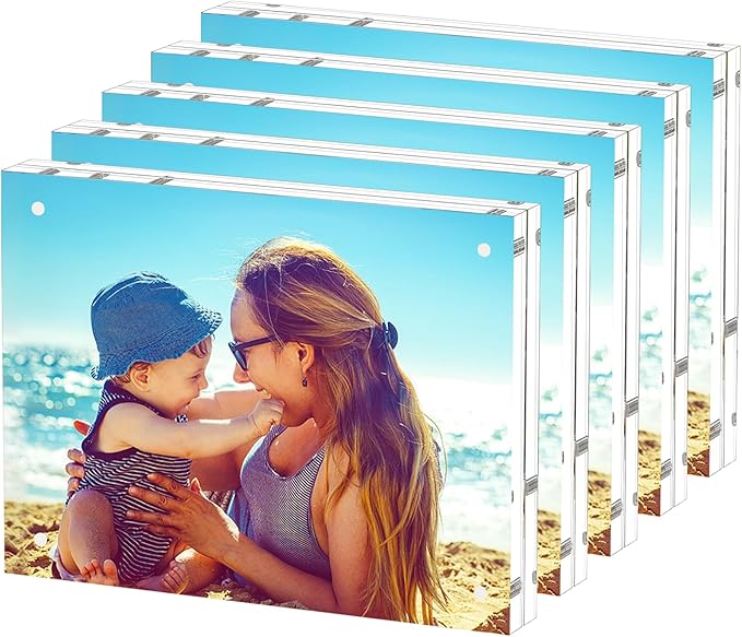 HELPLEX 5 Pack 8.5x11 Acrylic Picture Frames, 24mm Thicker Frameless Clear by HELPLEX