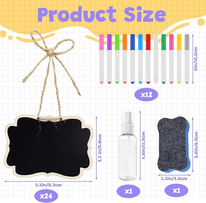 NEBURORA 24 Pcs Mini Erasable Wood Chalkboard Signs - Image 2