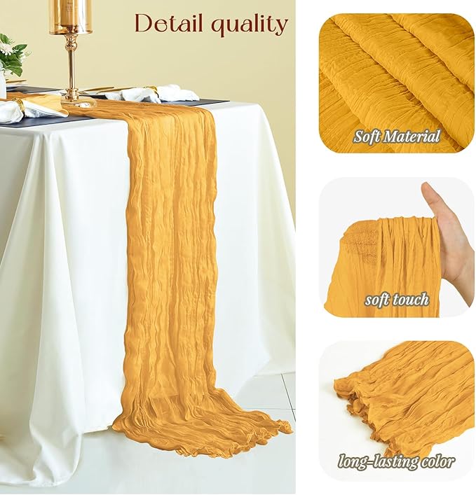 Sioloc Yellow Cheesecloth Table Runner Fall Autumn Decor - Image 2