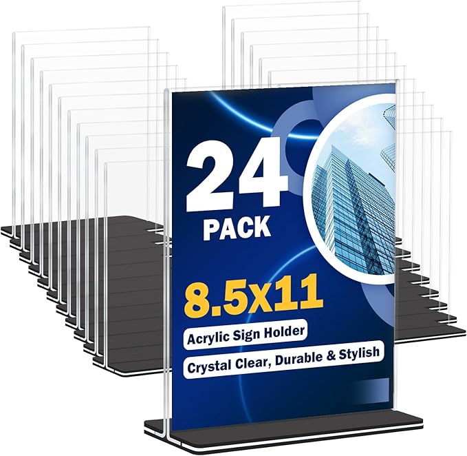 Acrylic Sign Holder 8.5 x 11, 24 Pack Clear Double-Sided Acrylic Display Stand by Succwoah