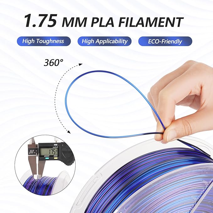 AMOLEN Silk PLA 3D Printer Filament, Shiny Multicolor Rainbow PLA Filament - Image 4