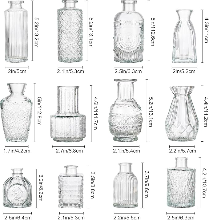 12 Pcs Small Glass Bud Vase Set of，Mini Vintage Vases in Bulk - Image 2