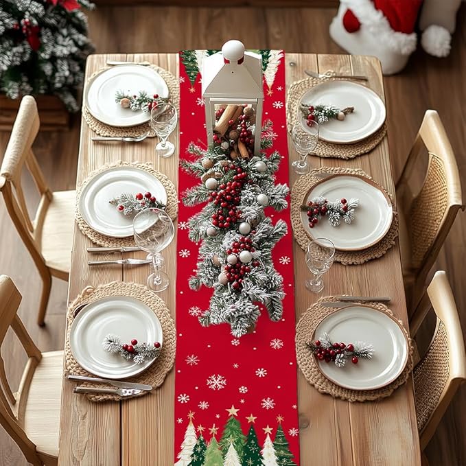 GEEORY Christmas Table Runner 13x108 Inch, Xmas Trees Snowflakes Holiday - Image 4