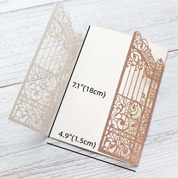 Glittery Hollow Rose Gold Invitations Gate Design - Image 3