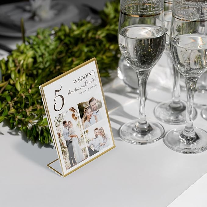 NIUBEE 6 Pack 5 x 7 Acrylic Gold Frame, Slanted Back Table Sign Holder - Image 6