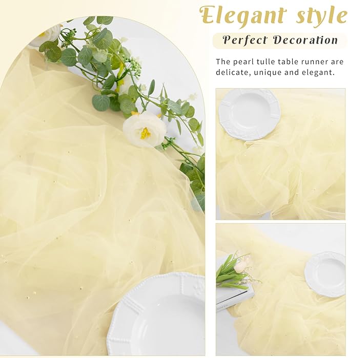 Pearl Table Runner 29 x 120 Inch Tulle Fabric Lace Table Runners Boho Rustic - Image 4