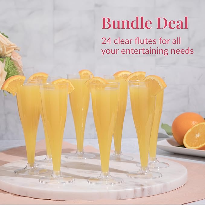 Prestee Set of 24 Clear Plastic Champagne Flutes - Image 4
