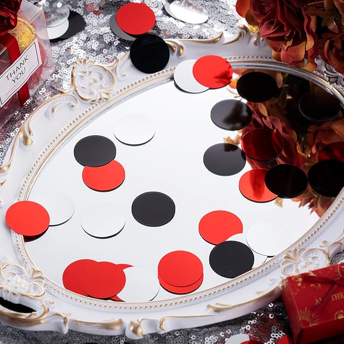 Red Black Silver Table Confetti Party Decorations Metallic Circle Dot Confetti - Image 3