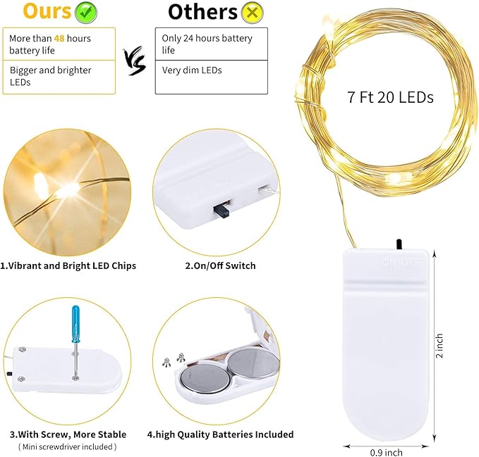 Minetom 12 Pack Fairy Lights Battery Operated -7ft 20 LED Silver Wire String - Image 8