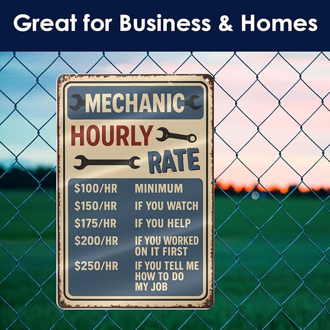 Funny Mechanic Hourly Rate Tin Sign - Image 5