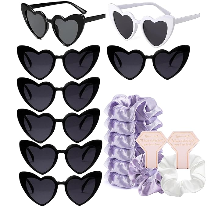 1+7 Pack Bachelorette Party Favor Retro Heart Sunglasses and Bridesmaid by Kmopom