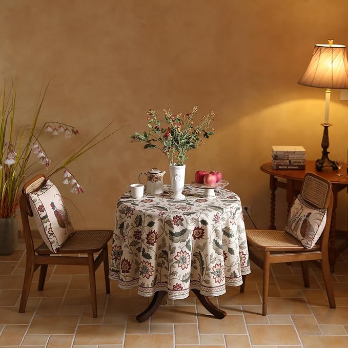 ISAENNE Designer Provence Floral Round Tablecloth, Linen Colorful Washable - Image 2