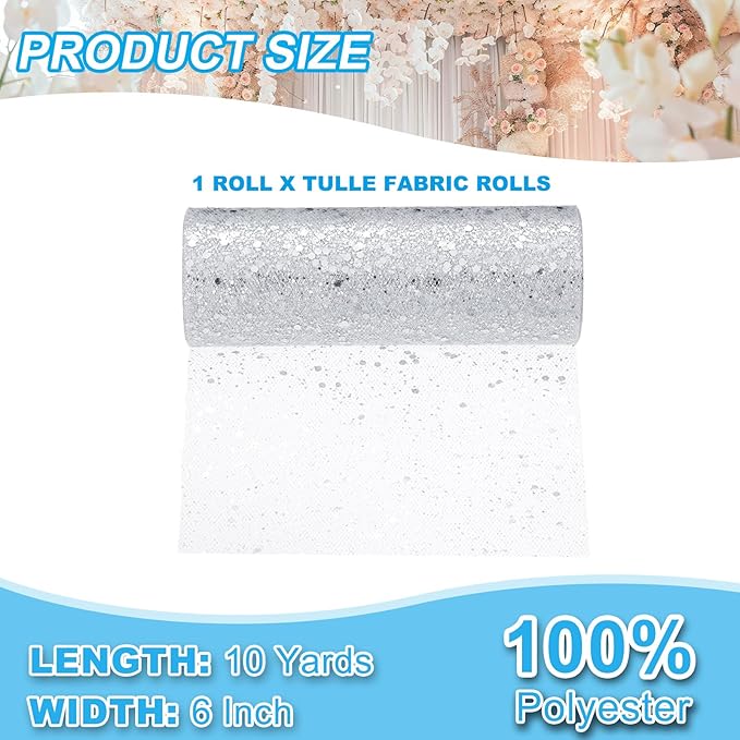 PATIKIL Tulle Fabric Rolls, 6 Inch by 10 Yards Fabric Spool Tulle Sparkling - Image 2