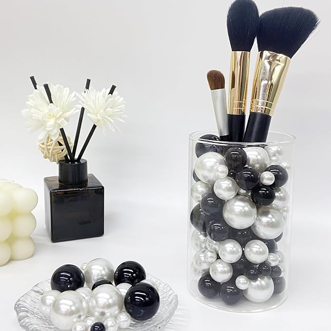 150Pcs Black&White Polished No Hole Faux Pearl Beads - Image 3