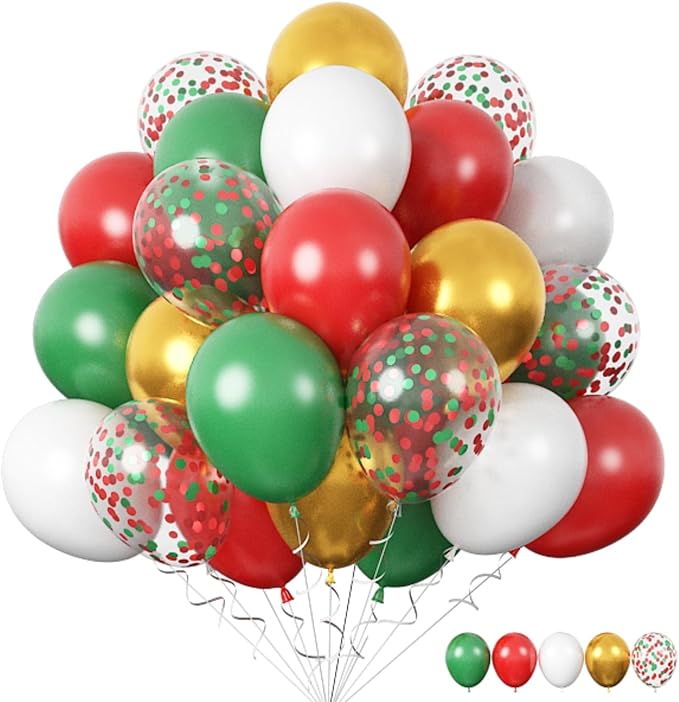 FunHot Christmas Balloons, 12 Inch Red Green Confetti Balloons Metallic Gold by FunHot