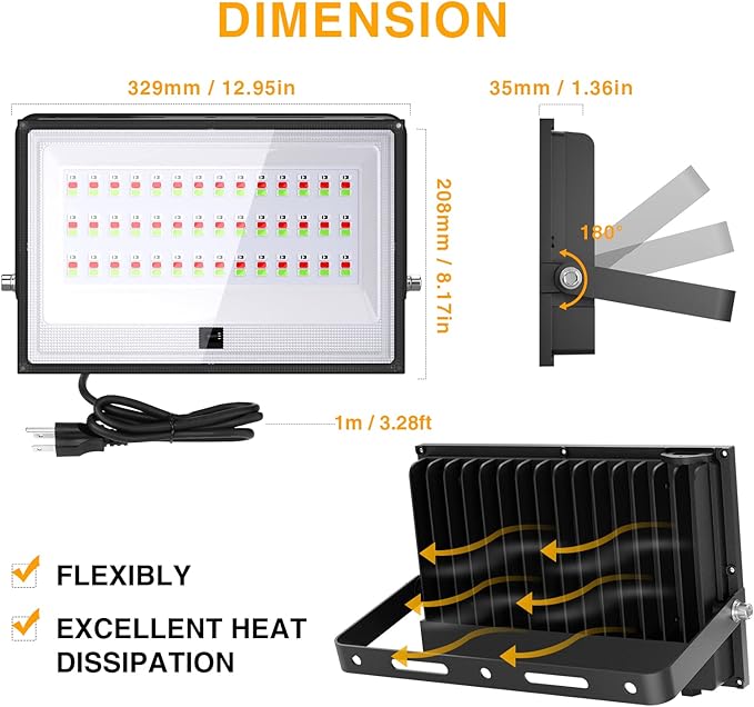 Onforu 6 Pack RGBW LED Flood Light Outdoor, 100W Color Changing 2700K Warm - Image 9