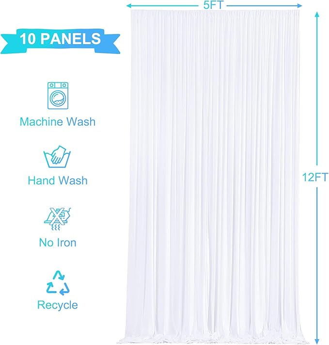 50ft x 12ft White Backdrop Curtains Wrinkle Free Backdrop Curtain - Image 6