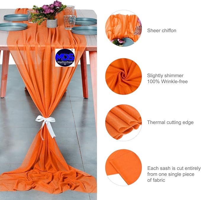 MDS 15 Pack 10ft Chiffon Table Runner 29 x 120 Inches Sheer Wedding Runner - Image 6