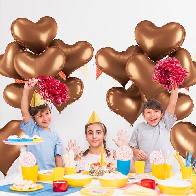 24 Inch Brown Heart Balloons, Coffee Heart Shaped Foil Balloons, Tan Helium - Image 7