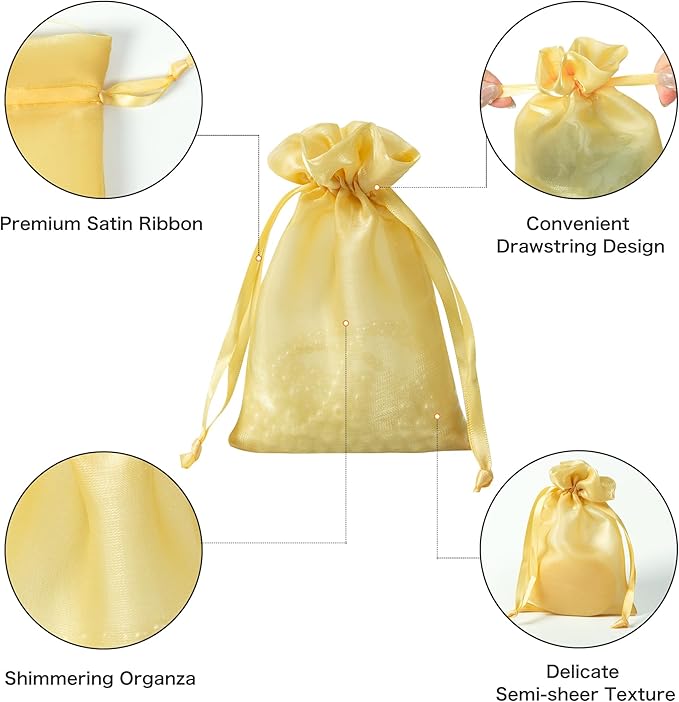 QIANF 20 Pcs Gold Small Organza Bags 6X9 inch - Image 2