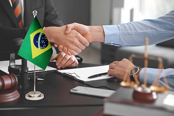Brazil Brazilian Deluxe Desk Flag Set Small Mini Miniature Brazil Brazilian - Image 2