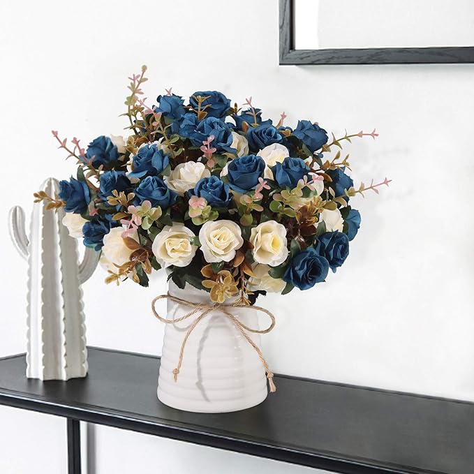 Lifelike Artificial Rose Bouquets and Ceramic vases, Fake Silk Roses, Suitable - Image 5