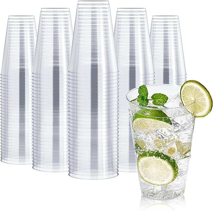 FOCUSLINE 200 Pack 14 oz Clear Plastic Cups, Large Disposable Cups Plastic by FOCUSLINE