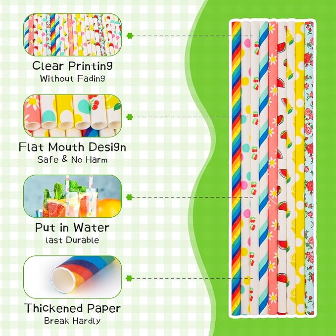 HAKACC 180PCS Paper Straws for Drinking, 9 Different Patterns Party Straws - Image 3