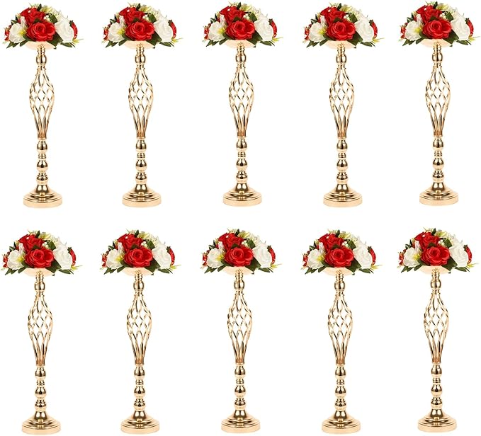 LANLONG 10pcs Metal Gold Candle Holders Road Lead Table Centerpiece Stand by LANLONG