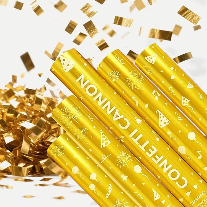 12 Inch Confetti Cannons – 5-Pack Gold Confetti Poppers - Image 3