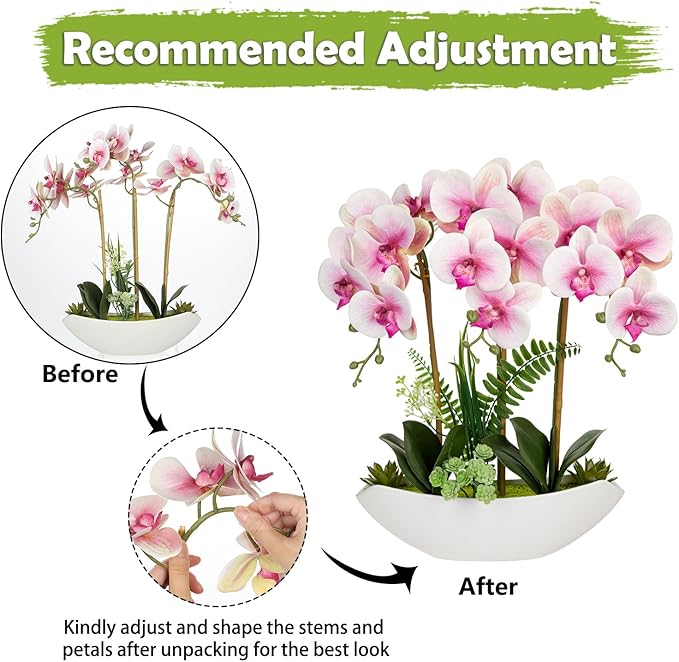 Briful Pink Orchid Artificial Flowers 18in Fake Orchid Silk Flowers - Image 3