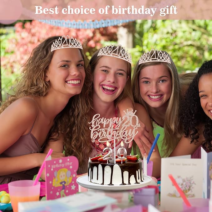 20th Birthday Decorations for Women Including Sash, Cake Topper and Candles - Image 2