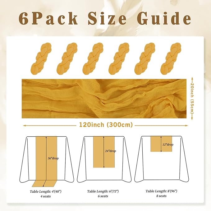 6 Pack Mustard 10FT Cheesecloth Table Runner Rustic Gauze Fabric Cheese Cloth - Image 2