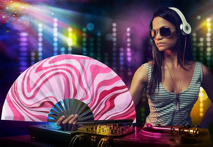 Amajiji Large Folding Hand Rave Fan Popping Fan - Image 6