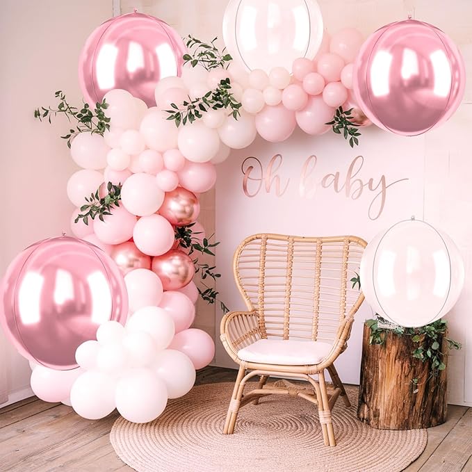 Pink White Giant 4D Foil Balloons, 22 Inch Big Round Foil Balloon - Image 8