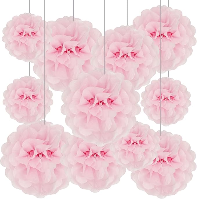 Tissue Paper Pom Poms, Light Pink Tissue Paper Flowers, Hanging Flower Balls by Tisspoms