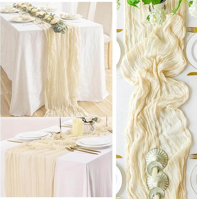 10FT 12 Pack Beige Cheesecloth Table Runner 20 x 120 Inch Long Rustic Gauze - Image 6