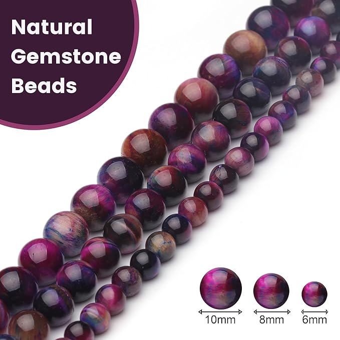 6mm Natural Stone Beads for Jewelry Making, Galaxy Tiger Eye Polished Smooth - Image 3