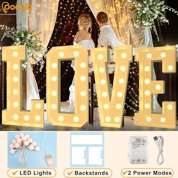 Pooqla 4 FT Marquee Light Up Letters, Cool White and Warm White Marquee Letter - Image 3