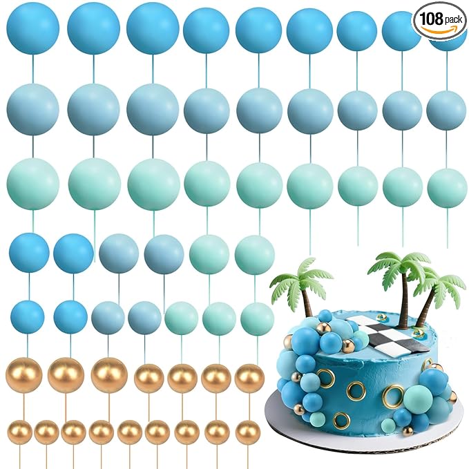 Tondiamo 108 Pcs Balls Cake Topper DIY Cupcake Insert Foam Balloons by Tondiamo