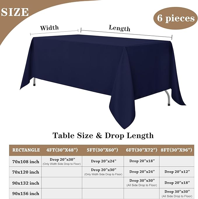 Fitable Navy Rectangle Table Clothes, 6 Pack - Image 5