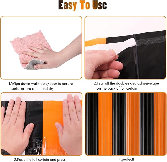 CANREVEL 2 Pack 3.3x8.2 Feet Black and Orange Foil Fringe Backdrop Curtains - Image 4